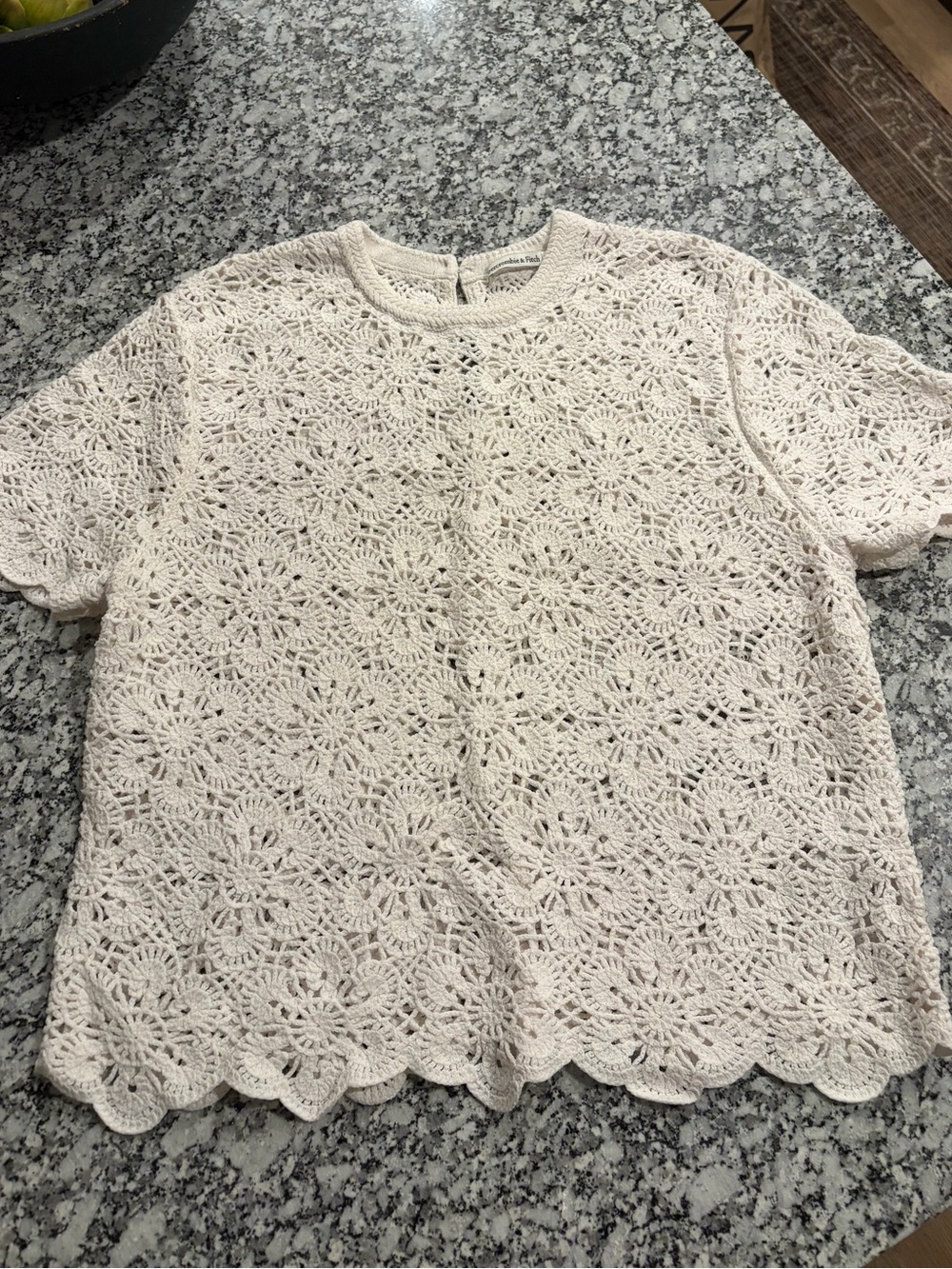 Abercrombie & Fitch Crochet Lace Short Sleeve Top - Cream